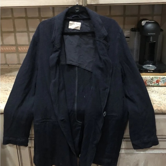 Free People Beckett Boyfriend Blazer Jacket Center Button Slouchy Washed Black - Picture 4 of 5